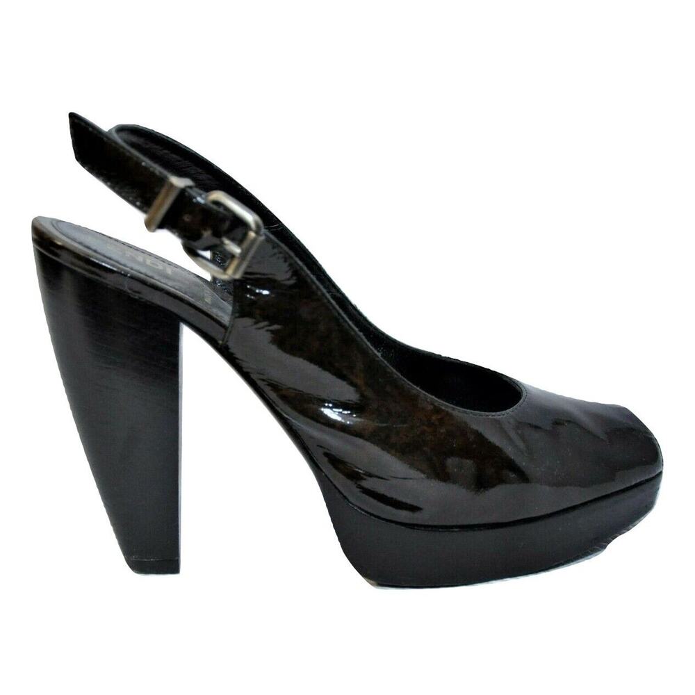 Fendi Italy Vernice Radica Peep Toe Platform Sandal Heel Tabacco Brown 37.5/7